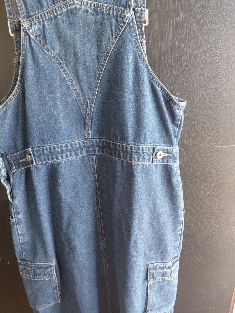 Vintage 90s Denim Overall Dress Utility Pockets Pinafore Large - Picture 5 of 11